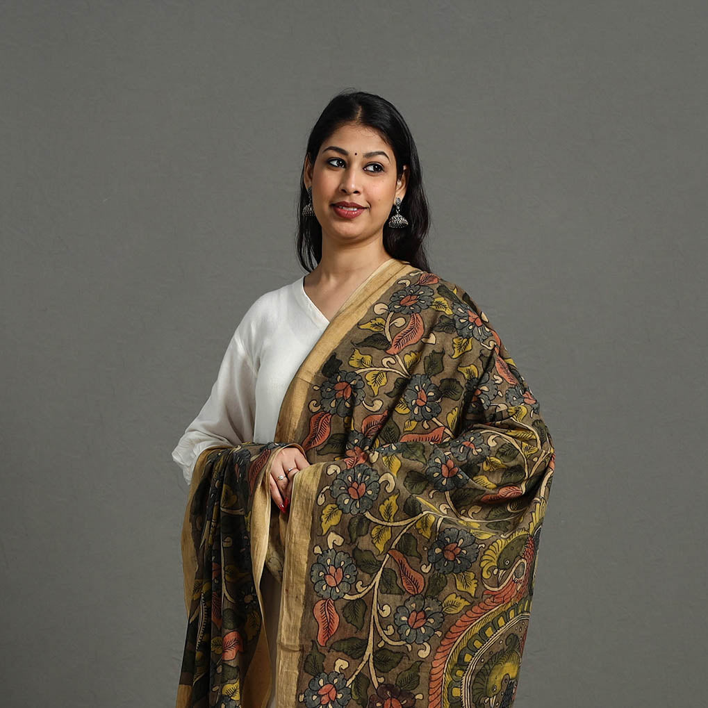 SOUTH KARGHA Brown - Mangalagiri Cotton Handpainted Pen Work Kalamkari Dupatta 11 - view 4