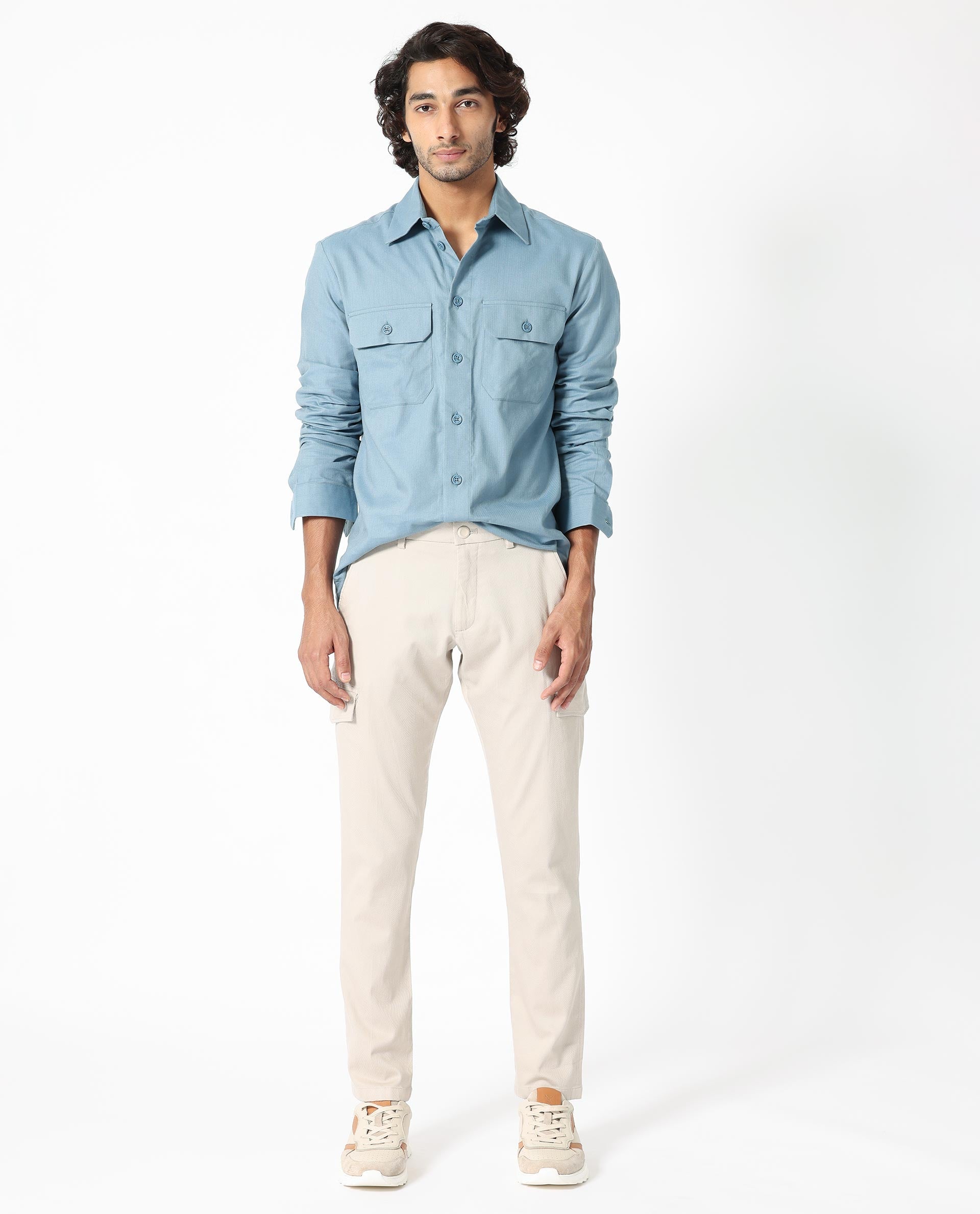 Rare Rabbit Men's Lampil Dusky Blue Cotton Fabric Full Sleeves Solid Shirt - view 2