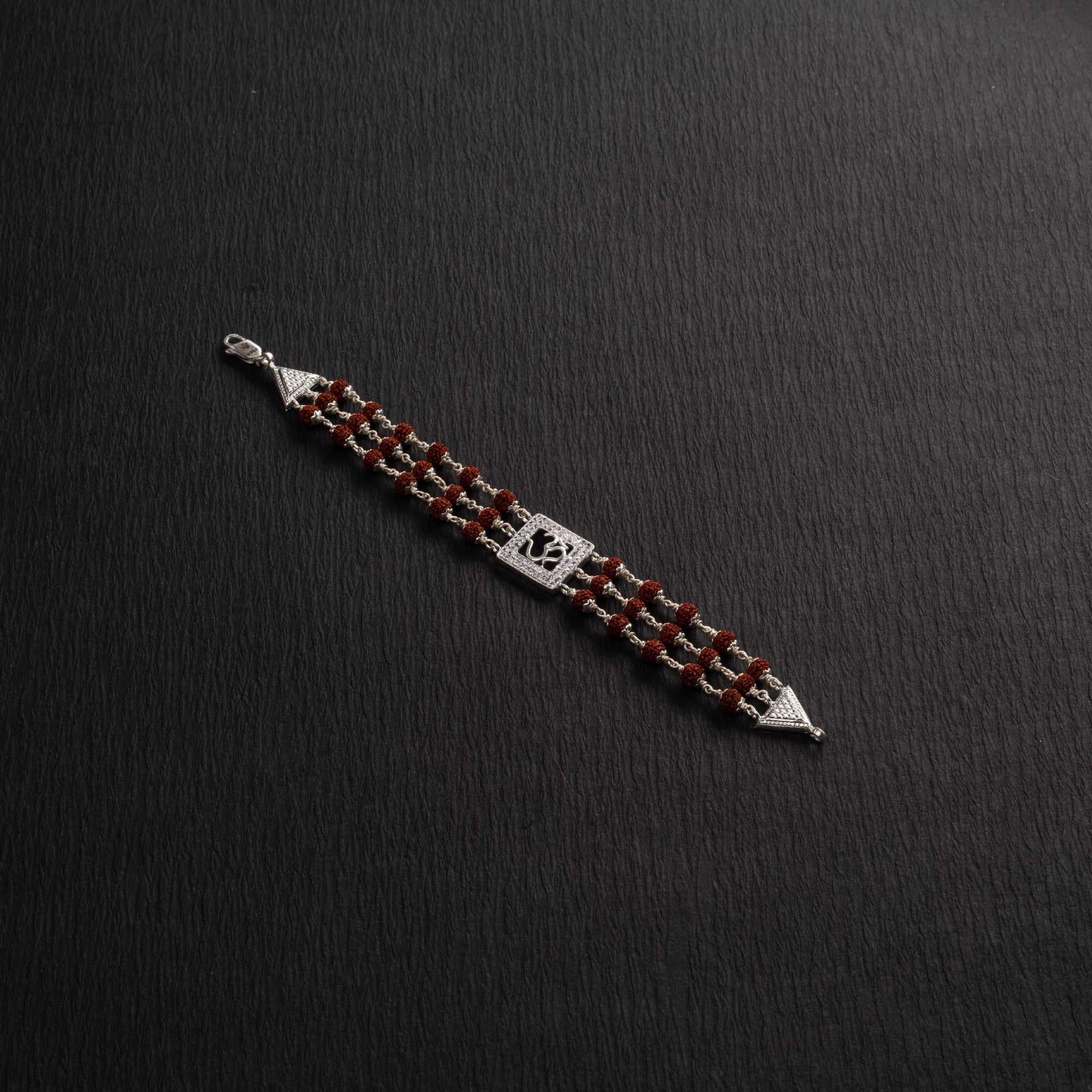 Prinjal Jewellers Rudraksha Silver Om in Square Triple Line Bracelet - view 2