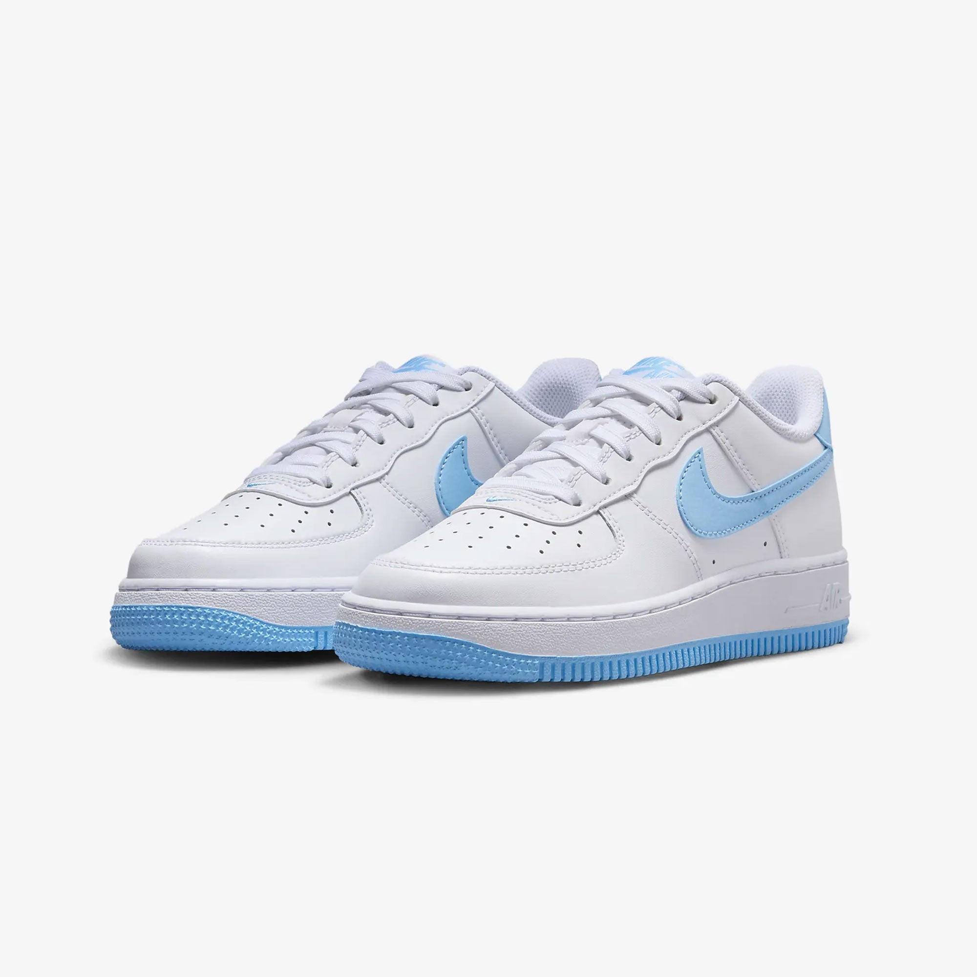Nike | AIR FORCE 1 (GS) { WHITE/AQUARIUS BLUE-WHITE - view 2