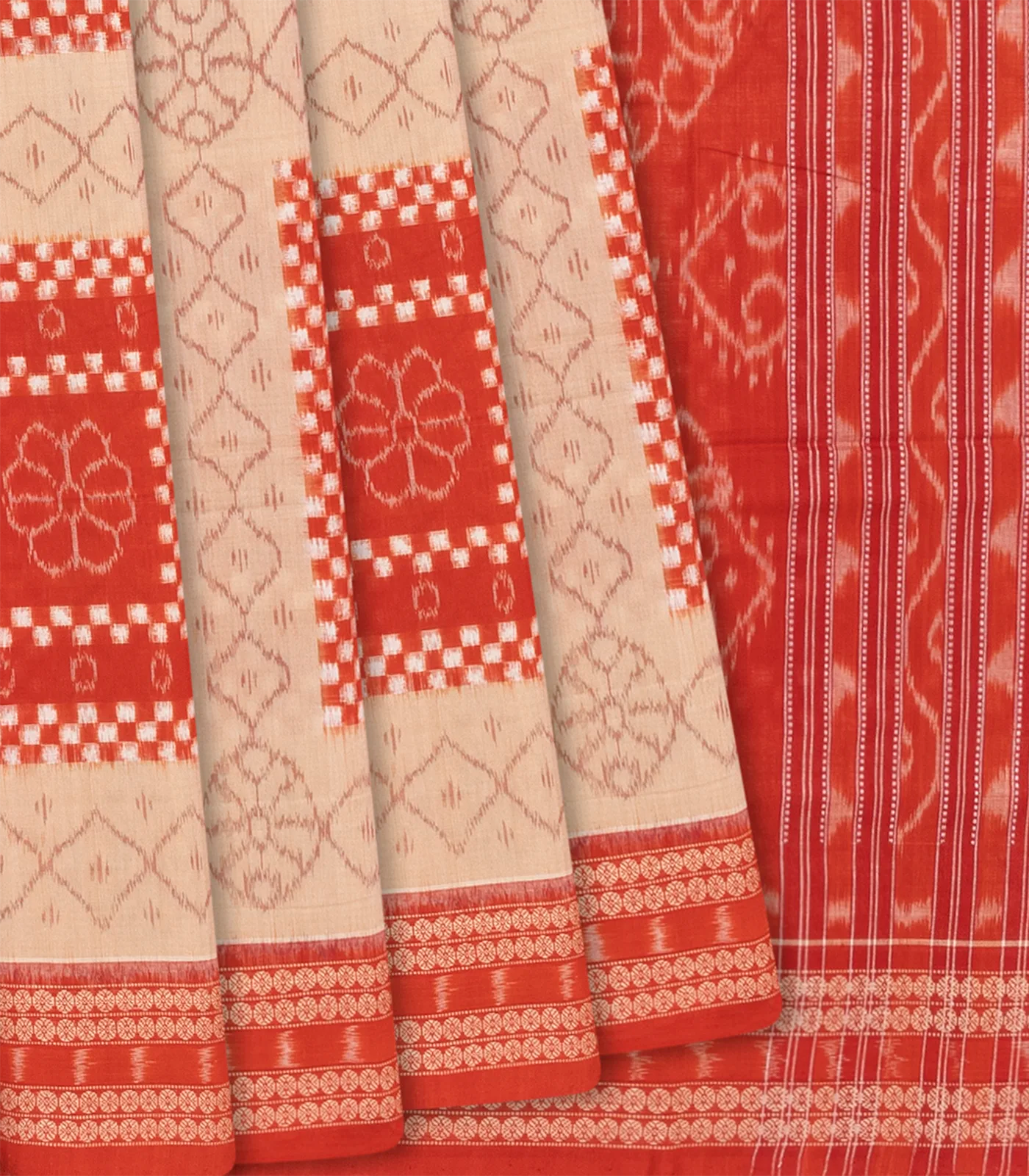 RmKV Sandal Handloom Orissa Cotton Saree With Ikat Motifs-Sandal