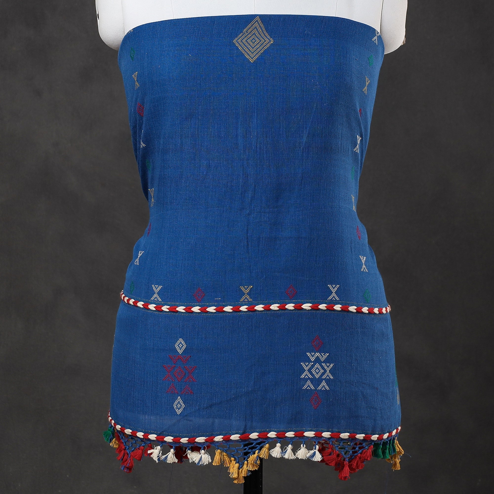 KACHCHH JI CHHAAP Blue - 3pc Organic Kala Cotton Pure Handloom Full Work Buti Suit Material Set - view 3