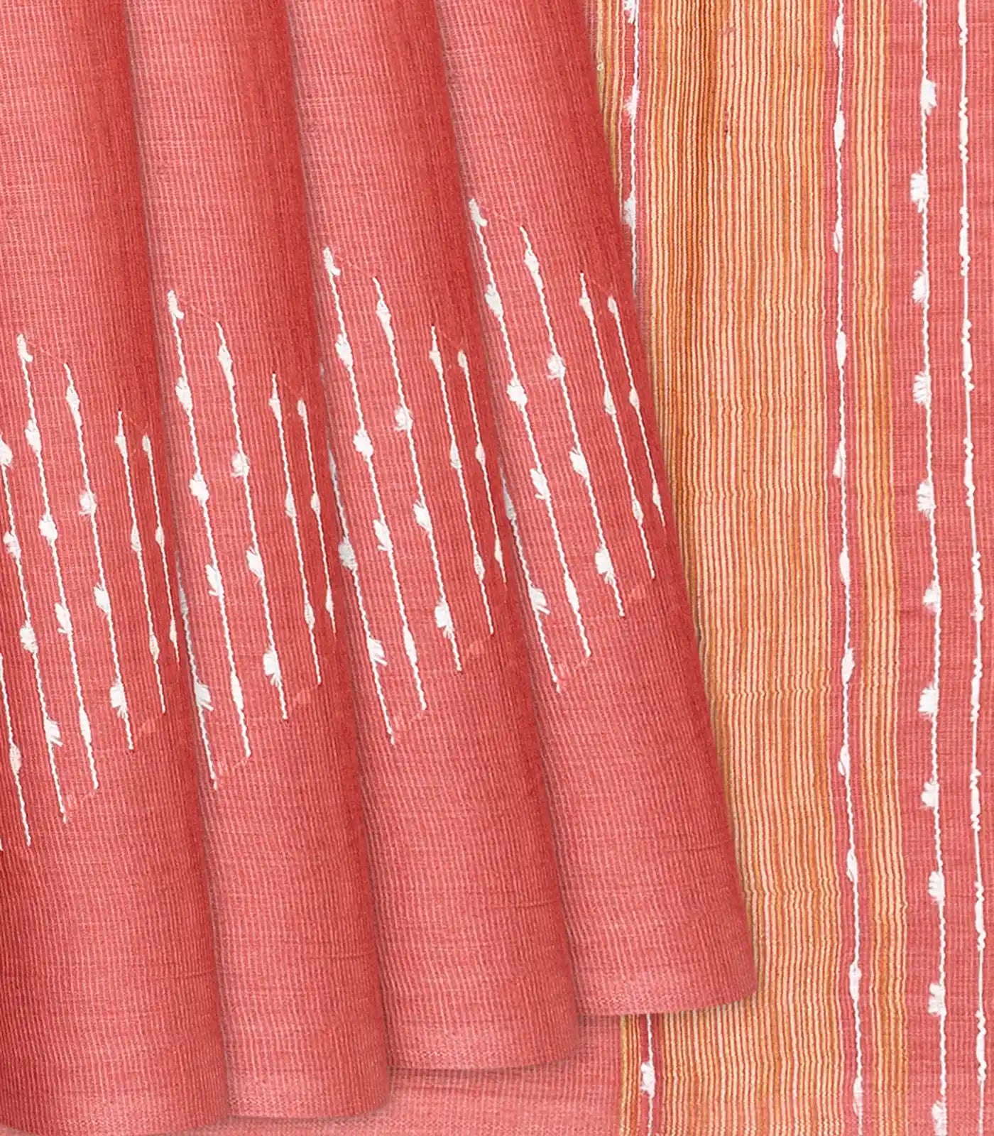 RmKV Light Peach Woven Tussar Silk Saree With Embroidered Motifs-Light Peach