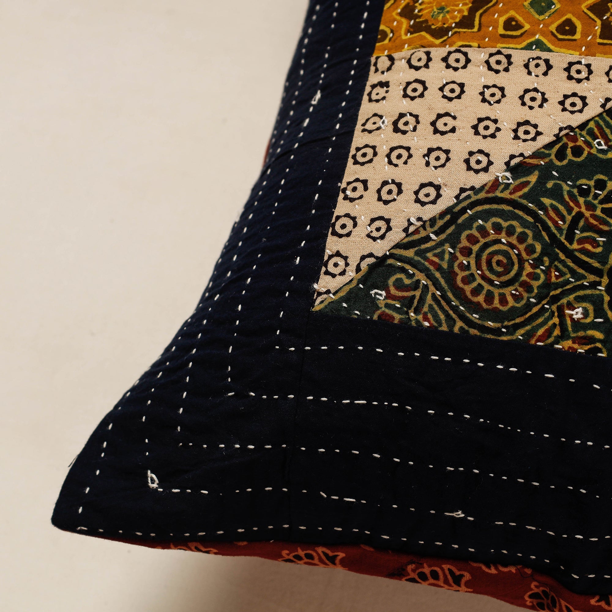 KACHCHH JI CHHAAP Black - Kutch Embroidered Ajrakh Cotton Cushion Cover (16 x 16 in) - view 2