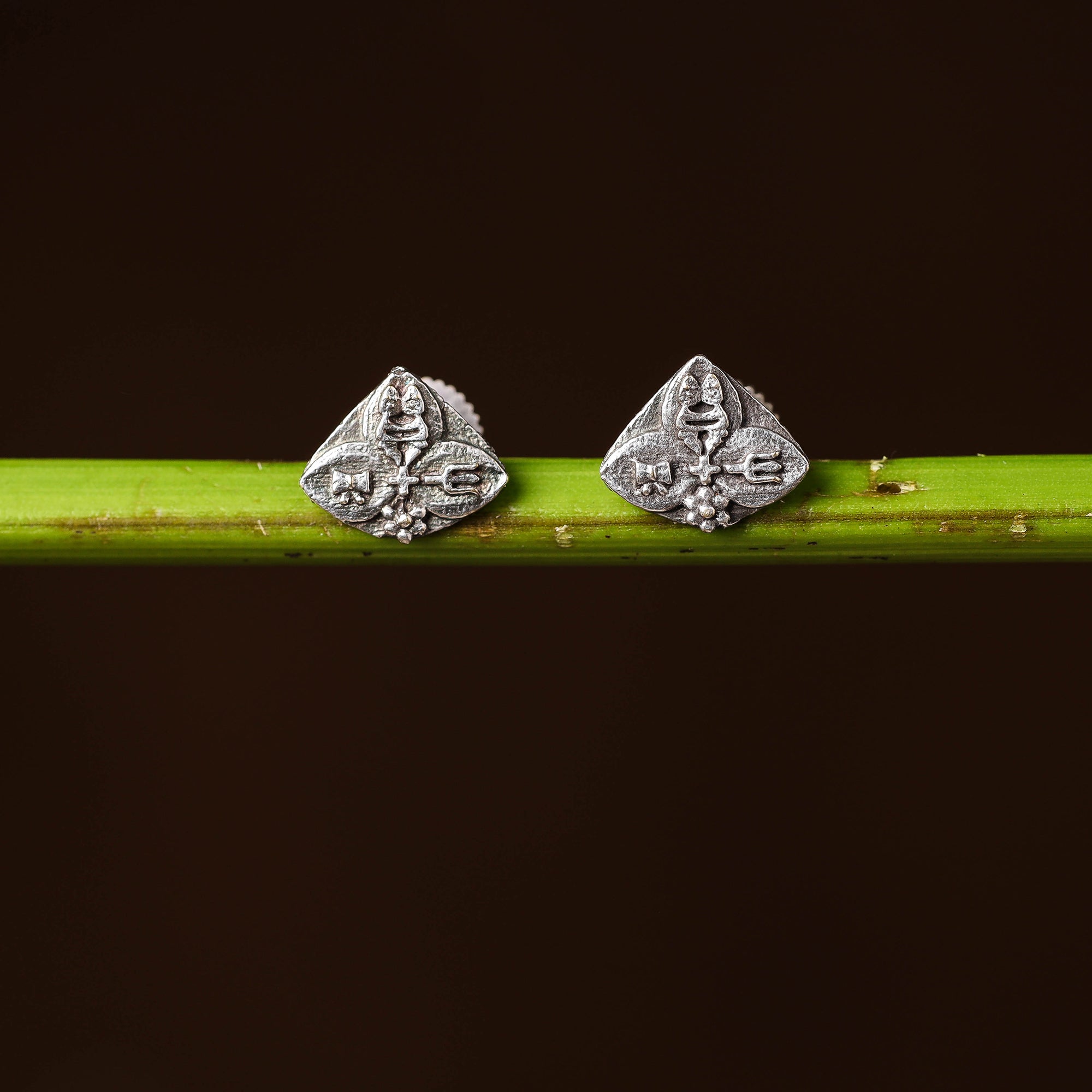 WHITE RIVER STORIES Antique Silver Finish Oxidised Brass Base Stud Earrings