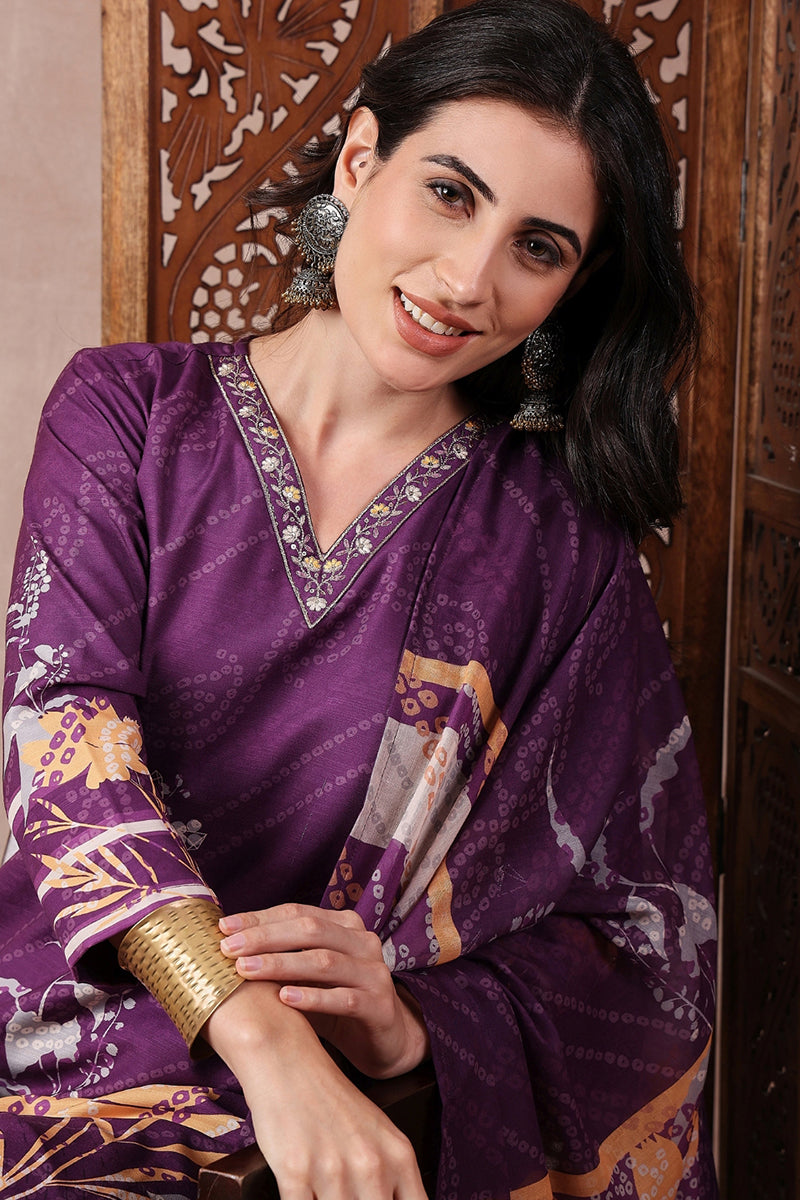 Ahika Purple Rayon Blend Floral Printed Straight Trouser Bottom Suit Set PKSKD2536PPL - view 3