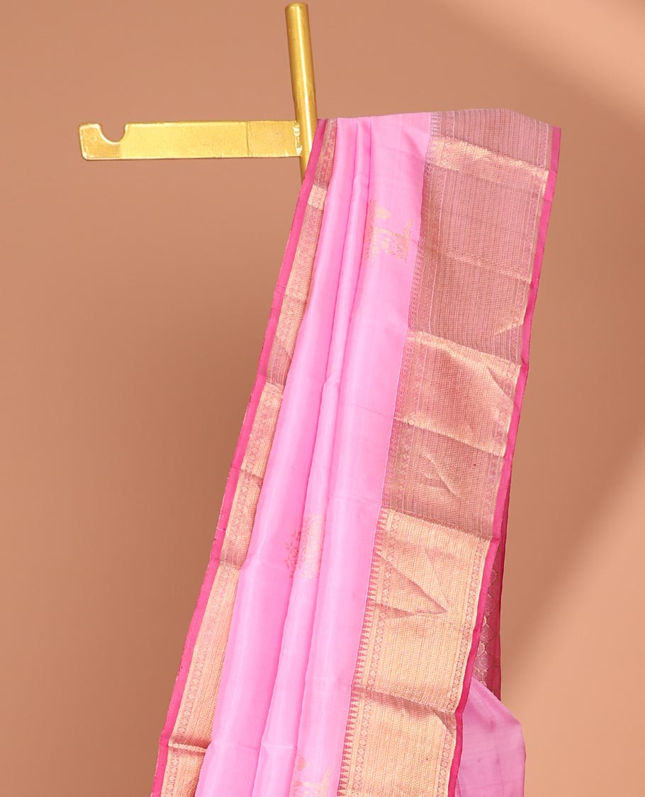 Pothys Pink zari buttas silk saree, contrast border of traditional designs & jaal pallu - view 2