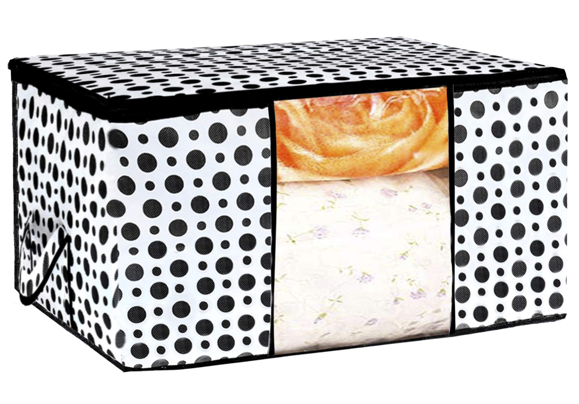 Kuber Industries Polka Dots Design Non Woven Underbed Storage Bag, Cloth Organiser, Blanket Cover with Transparent Window (Black & White) -CTKTC38100 - view 2