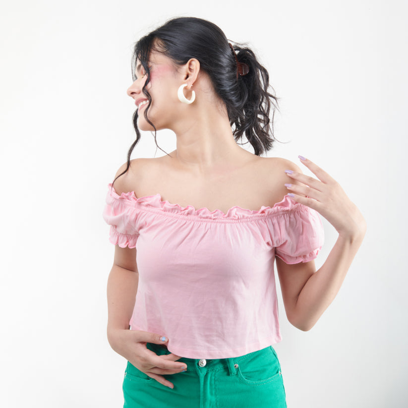 Cottage COre Plain Knit Crop Top – Pink