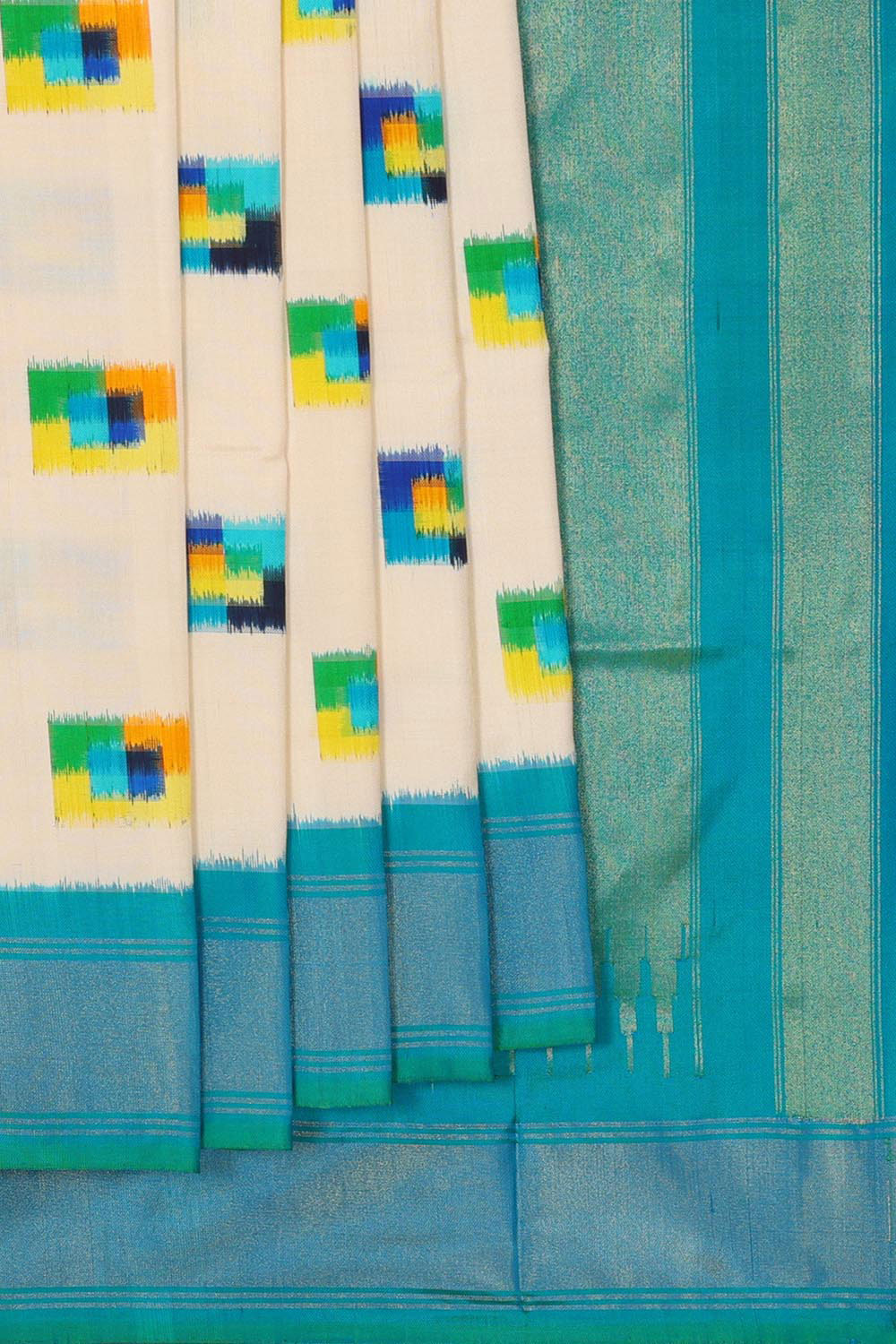 Kalanjali Ikat Silk Cream Saree – Women's