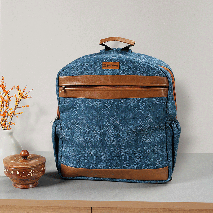 Swayam India Digitally Printed Blue Backpack