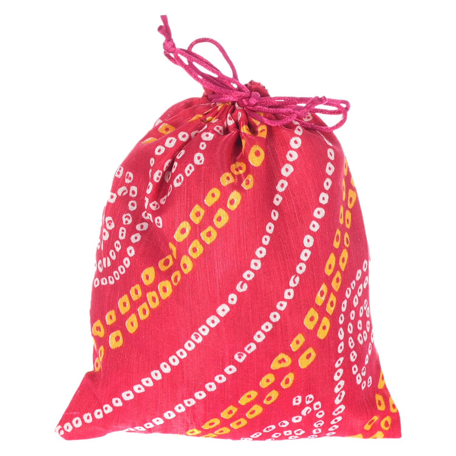 Kuber Industries Bandhej Print Potli Bag for Small Accessories, Money, Bindi With Drawstring Set of 6 (Pink) - view 3