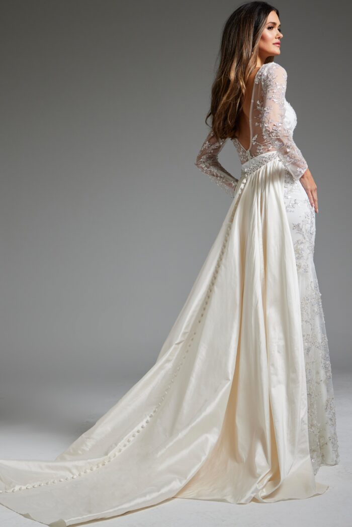 Jovani JB07376 Beaded Long Sleeve Overskirt Wedding Dress - view 2