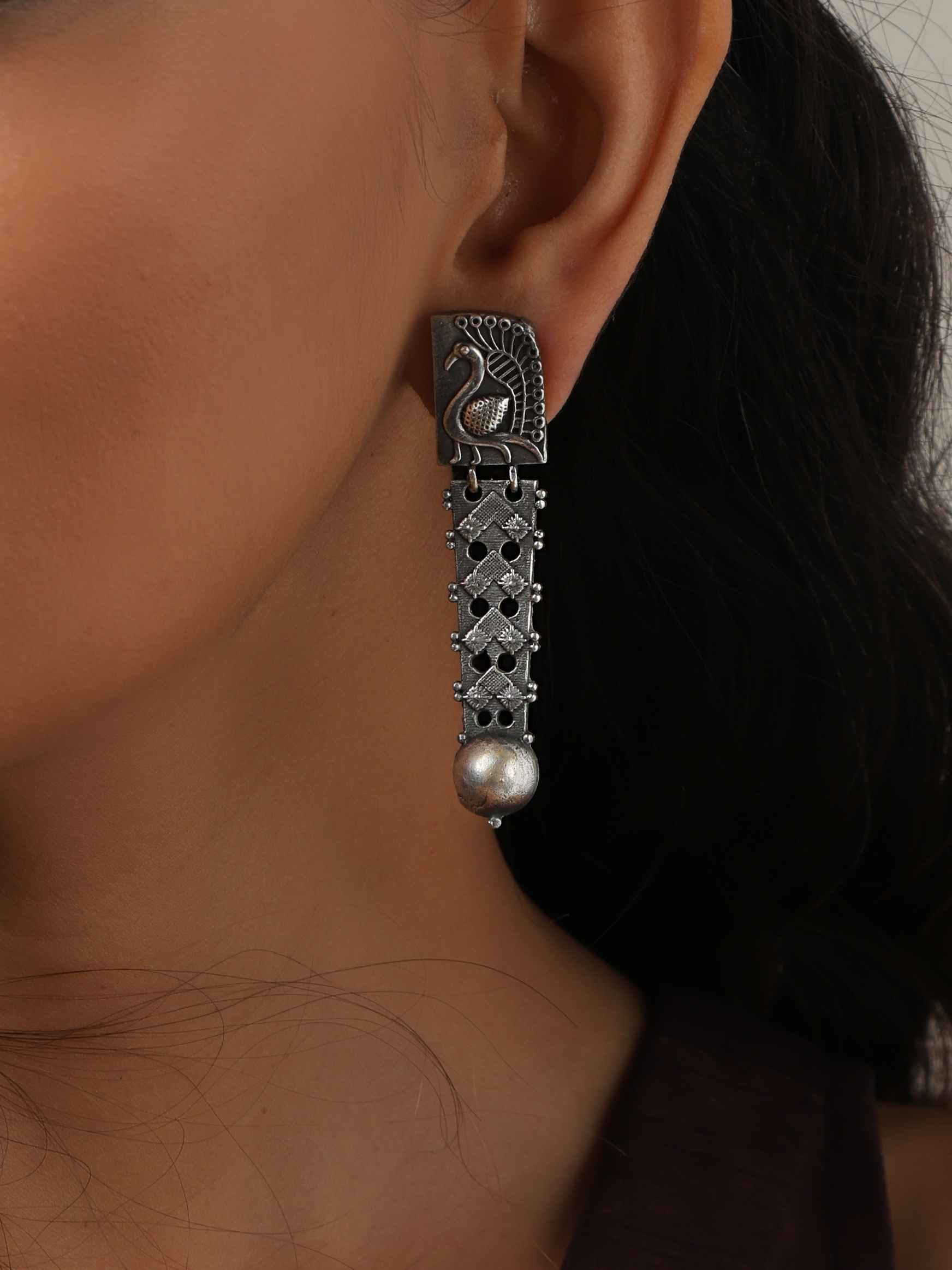 trueBrowns Silver Tone Flamingo Dangle Earrings - view 2