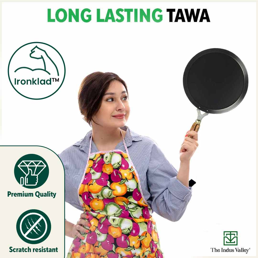 The Indus Valley 100% Pure Sheet Iron Tawa, Wooden Handle, Seasoned, Toxin-free, Induction, 26cm, 1kg - view 10