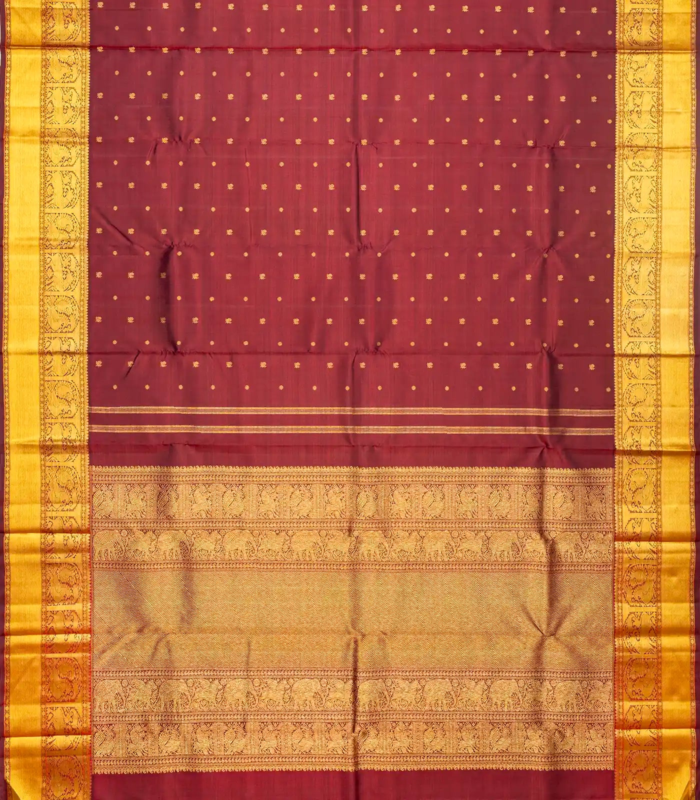 RmKV Maroon Handloom Kanchipuram Silk Saree With Annam Buttas - view 2