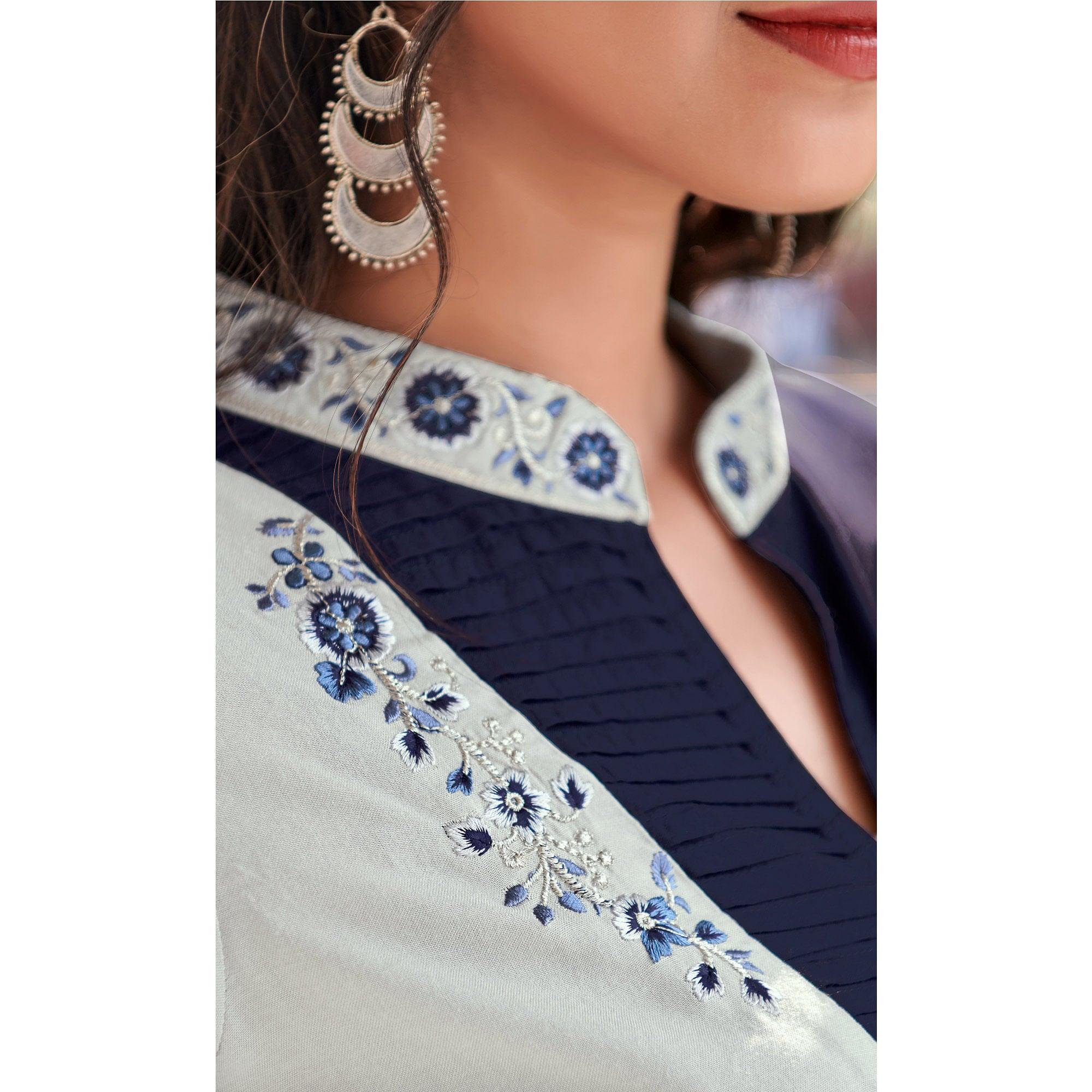 BlackTree off-white-casual-wear-embroidered-rayon-gown-140741 - view 2