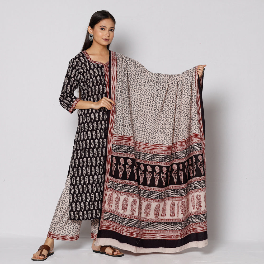 ITOKRI CASUALS Black - Bagh Block Printed Cotton Kurta with Palazzo & Dupatta Set - view 2