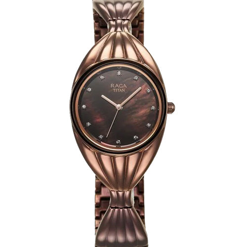 Titan Raga Memoirs Quartz Analog Mother Of Pearl Dial With Brown Metal Strap Watch For Women 27.5mm NT95254QM01F - view 2