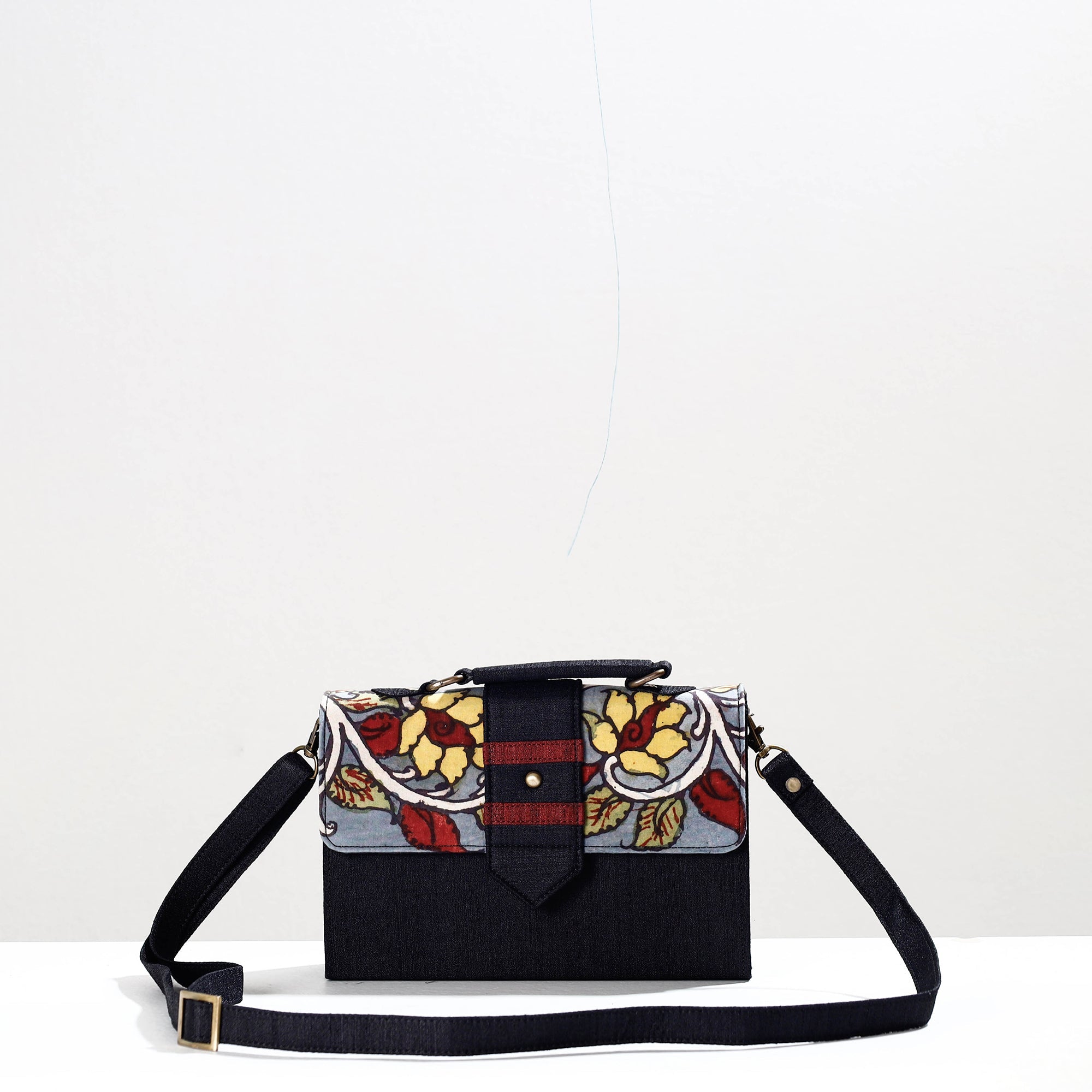DWARAKA PLUS Black - Handpainted Kalamkari Natural Dyed Ghicha Silk Sling Bag - view 3