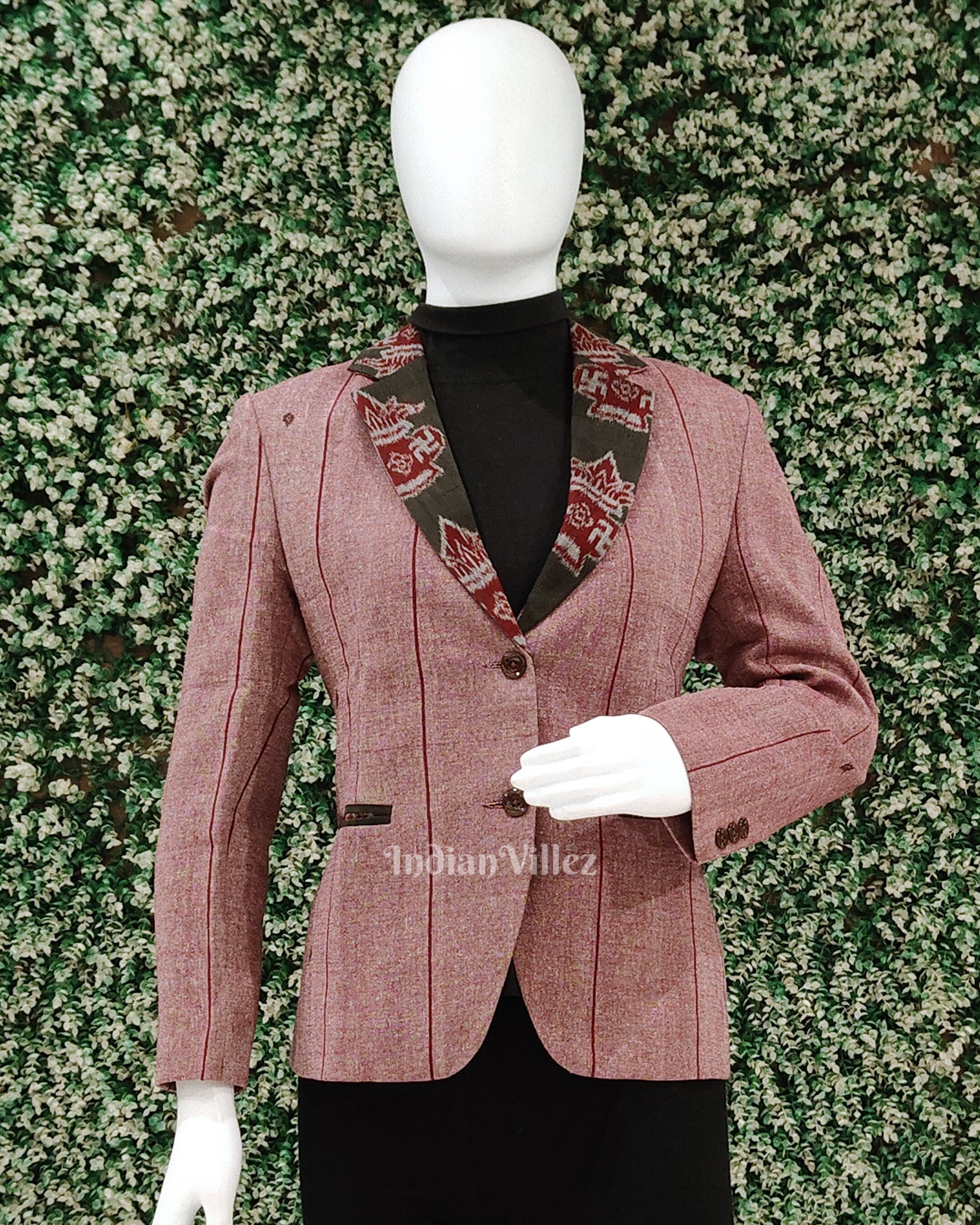 IndianVillèz Maroon Odisha Ikat Women's Designer Blazer