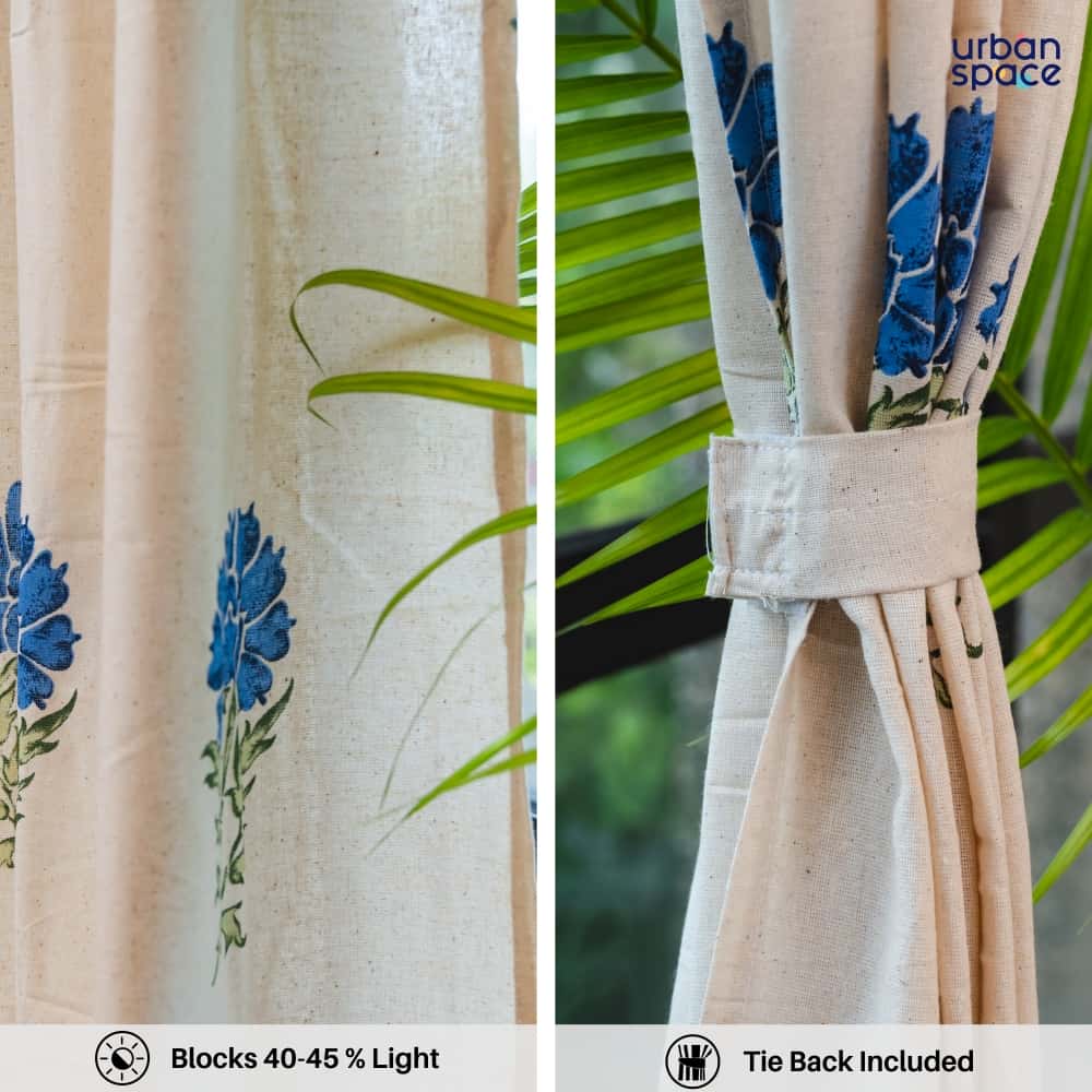 Urban Space -Home Furnishing Store 100% Cotton Room Darkening Curtains, Pack of 2 - Marigold Blue - view 4