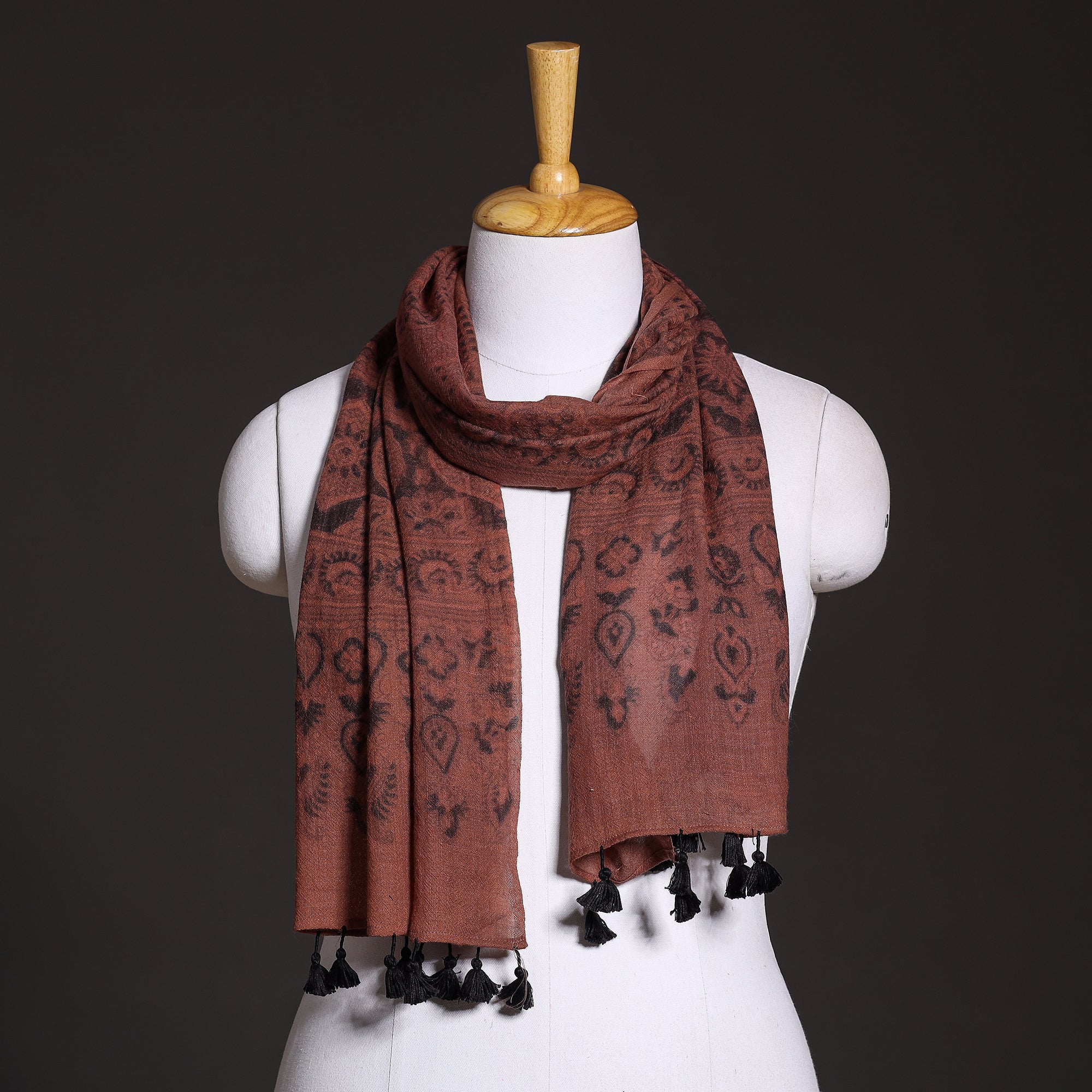 AJRAKH BY SUFIYAN ISMAIL KHATRI Brown - Ajrakh Hand Block Printed Pure Woolen Stole