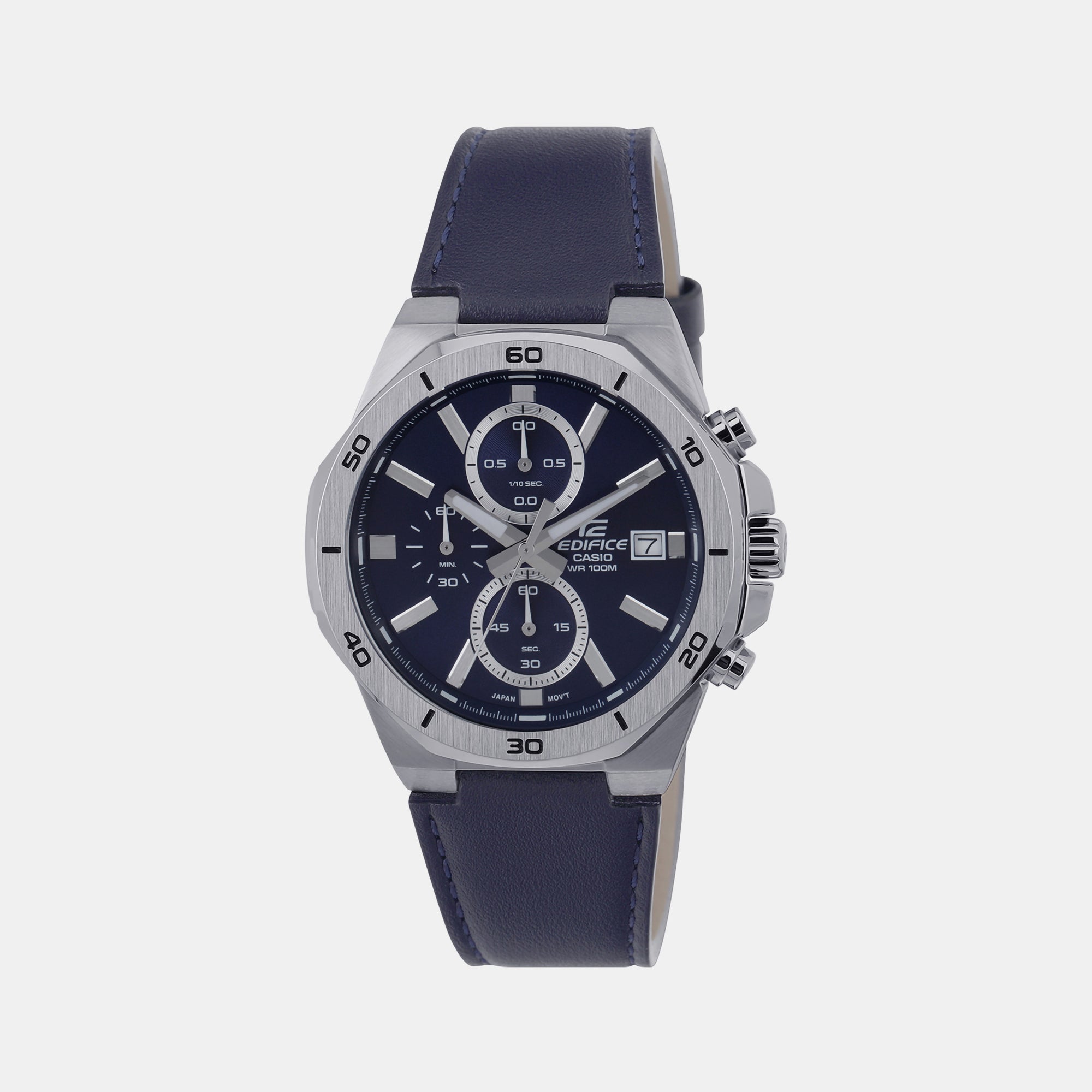 Casio Edifice Men Quartz Blue Dial Chronograph Leather Watch ED587