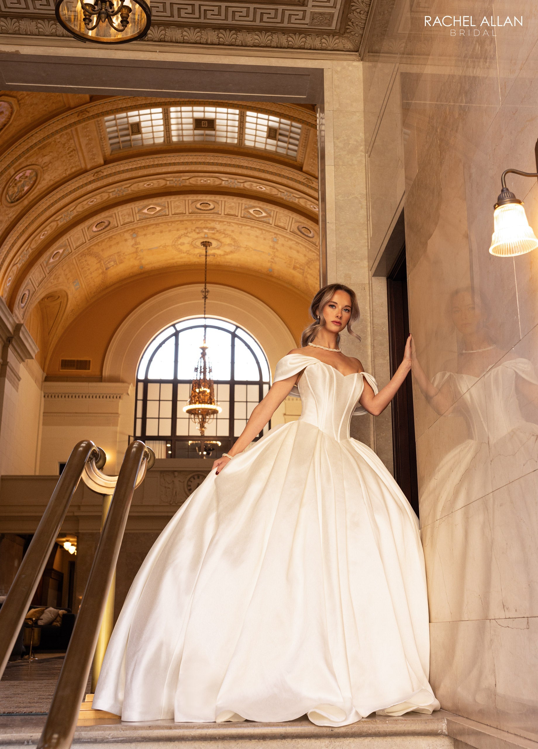 Mary's Bridal Ball Gowns Collection Mikado Off Shoulder Bridal Gown by Rachel Allan RB6162