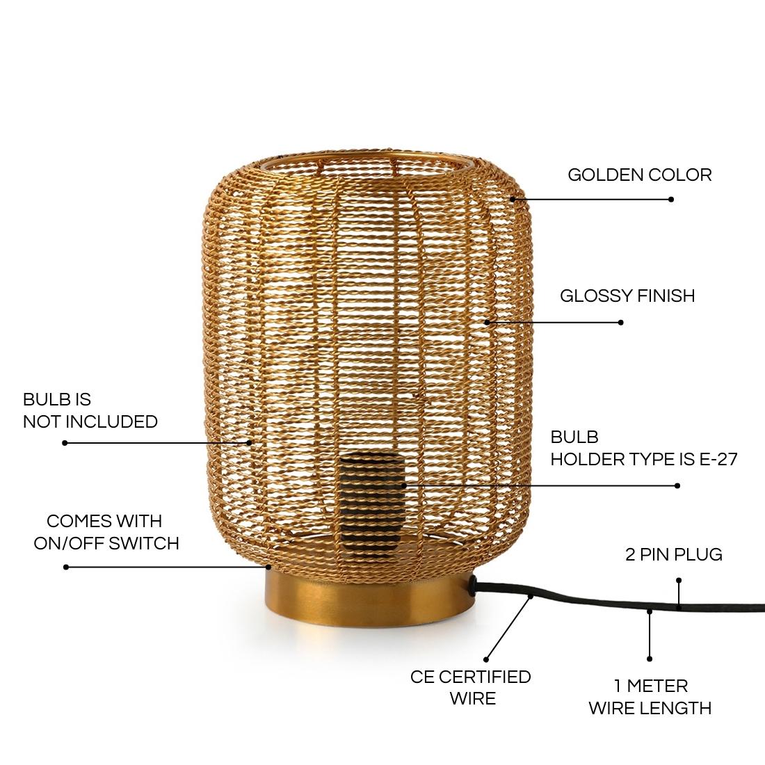 EXCLUSIVELANE 'Weaved Barrel' Handcrafted Table Lamp In Iron (9.6 Inch, Golden) - view 7