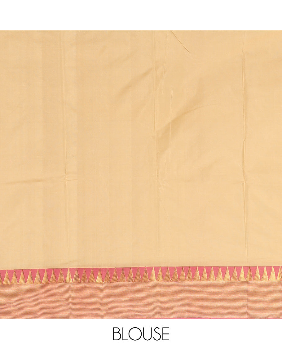 Pothys Sandal aarani gift saree, contrast temple border & pallu of stripes - view 4