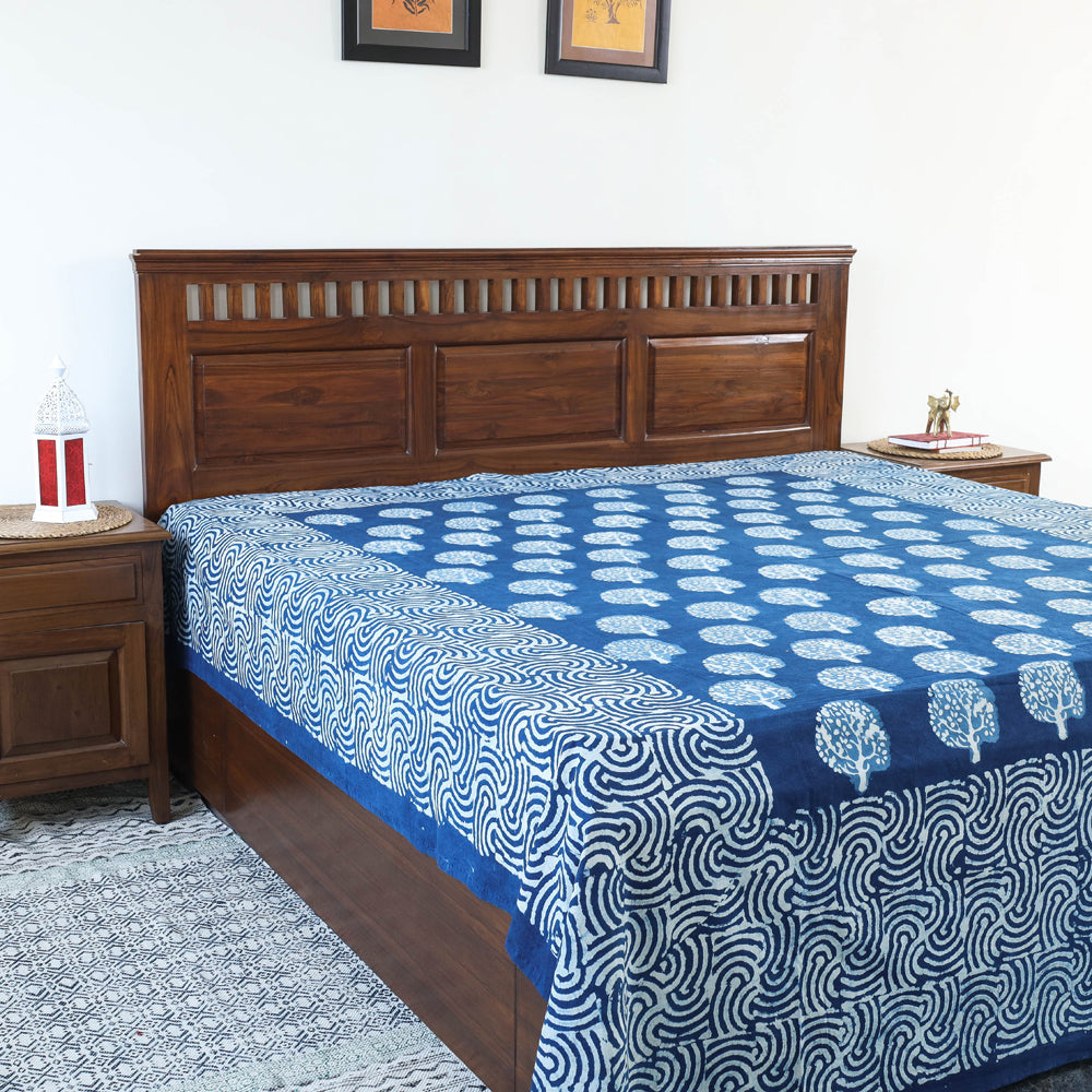BINDAAS UNLIMITED Blue - Block Art Print Cotton Double Bindaas Bed Sheet (110 x 93 in)