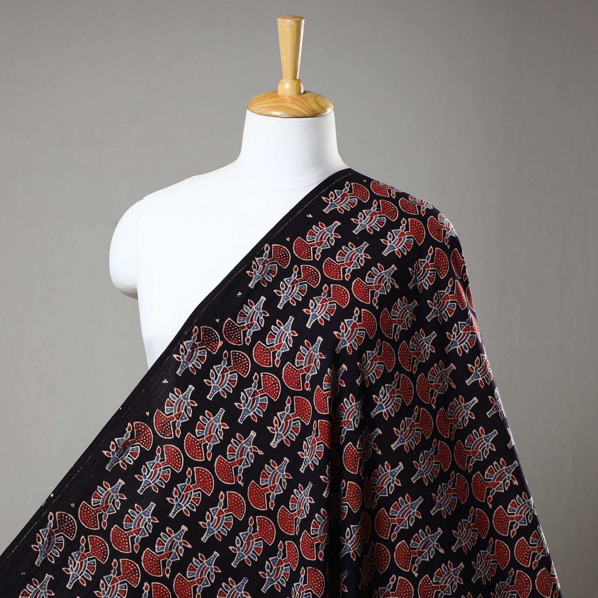 RIYAZ ABDULMAJID KHATRI - AJRAKH Black - Block Print Cotton Ajrakh Fabric 08