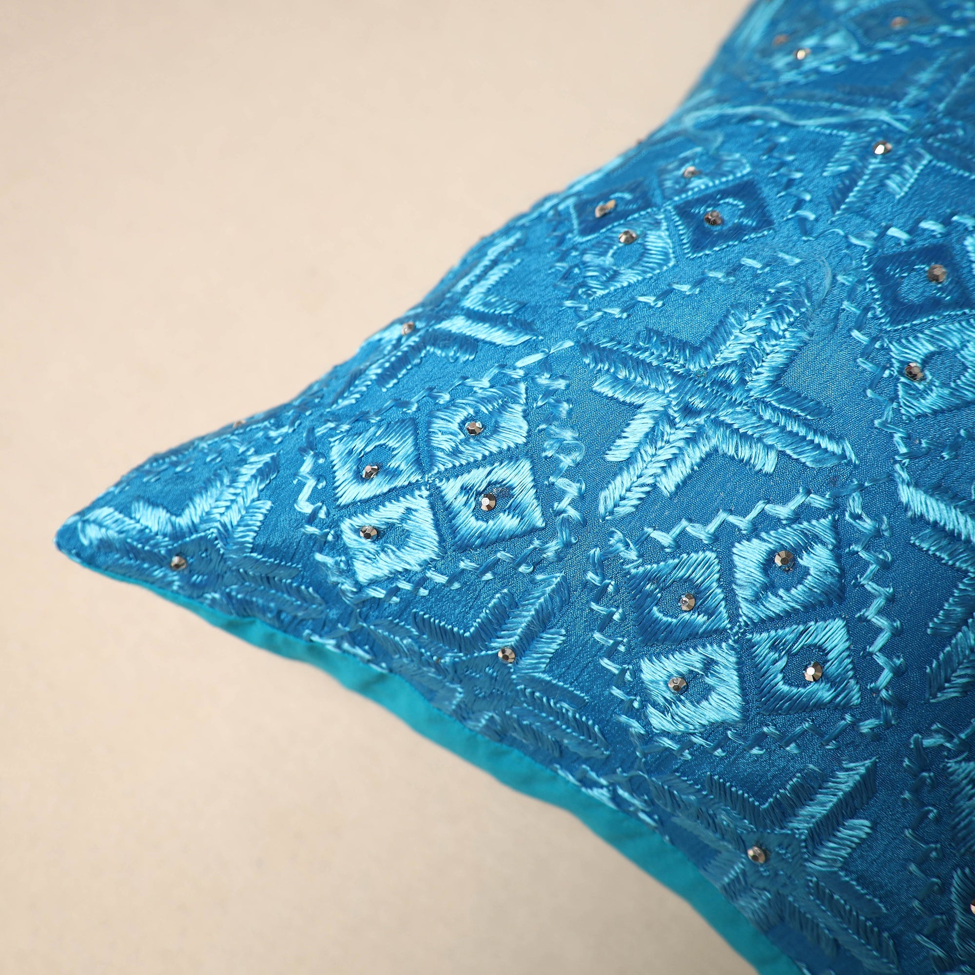 JALPARI Blue - Chinon Phulkari Embroidered Cushion Cover 11 - view 2
