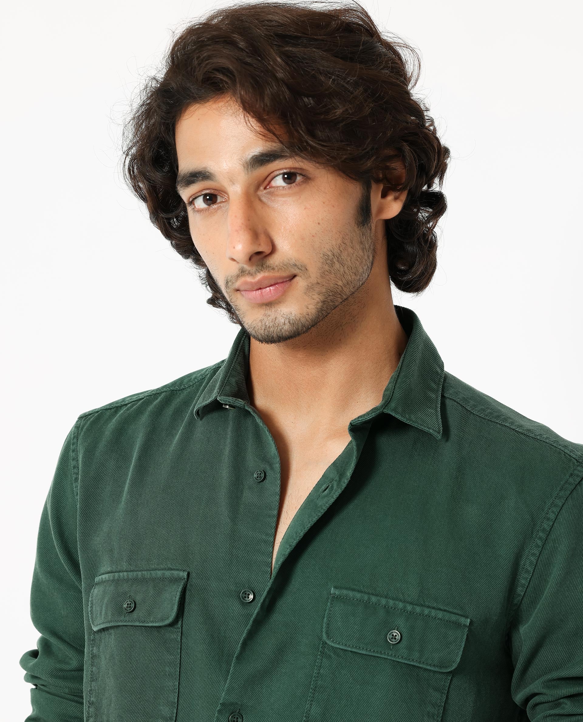 Rare Rabbit Men's Lyton Dark Green Cotton Fabric Full Sleeves Solid Twill Shirt - view 2