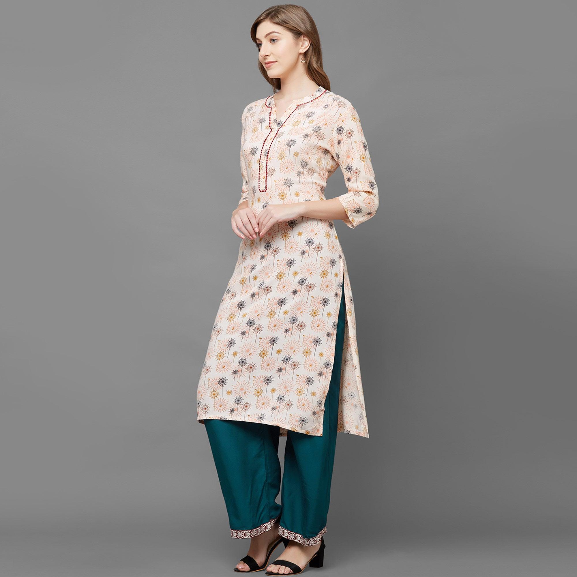 Peachmode Jazzy Peach Colored Casual Printed Cotton Kurti-Palazzo Set - view 4