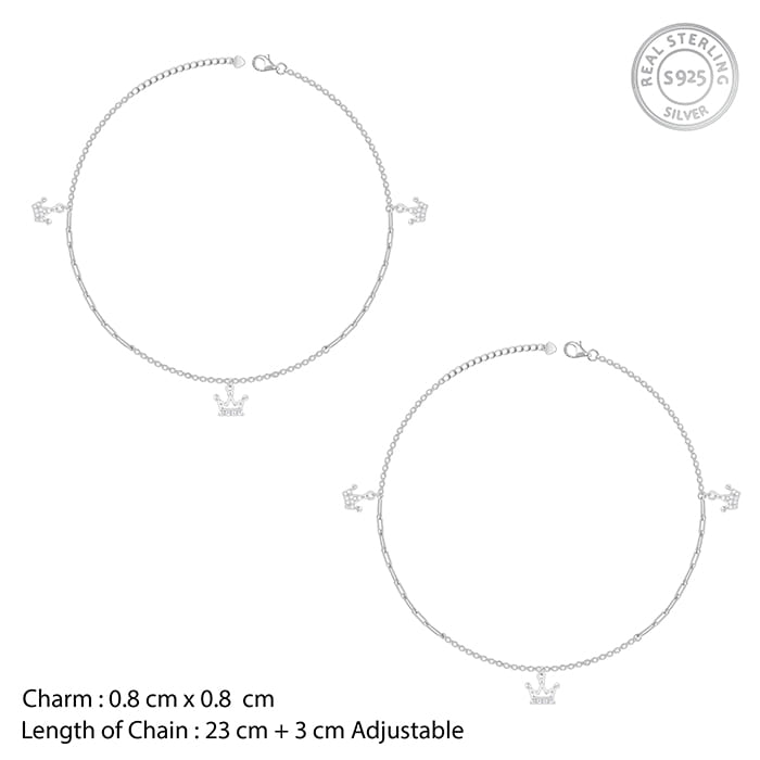 GIVA Jewellery Silver Crown Charm Anklet - view 4