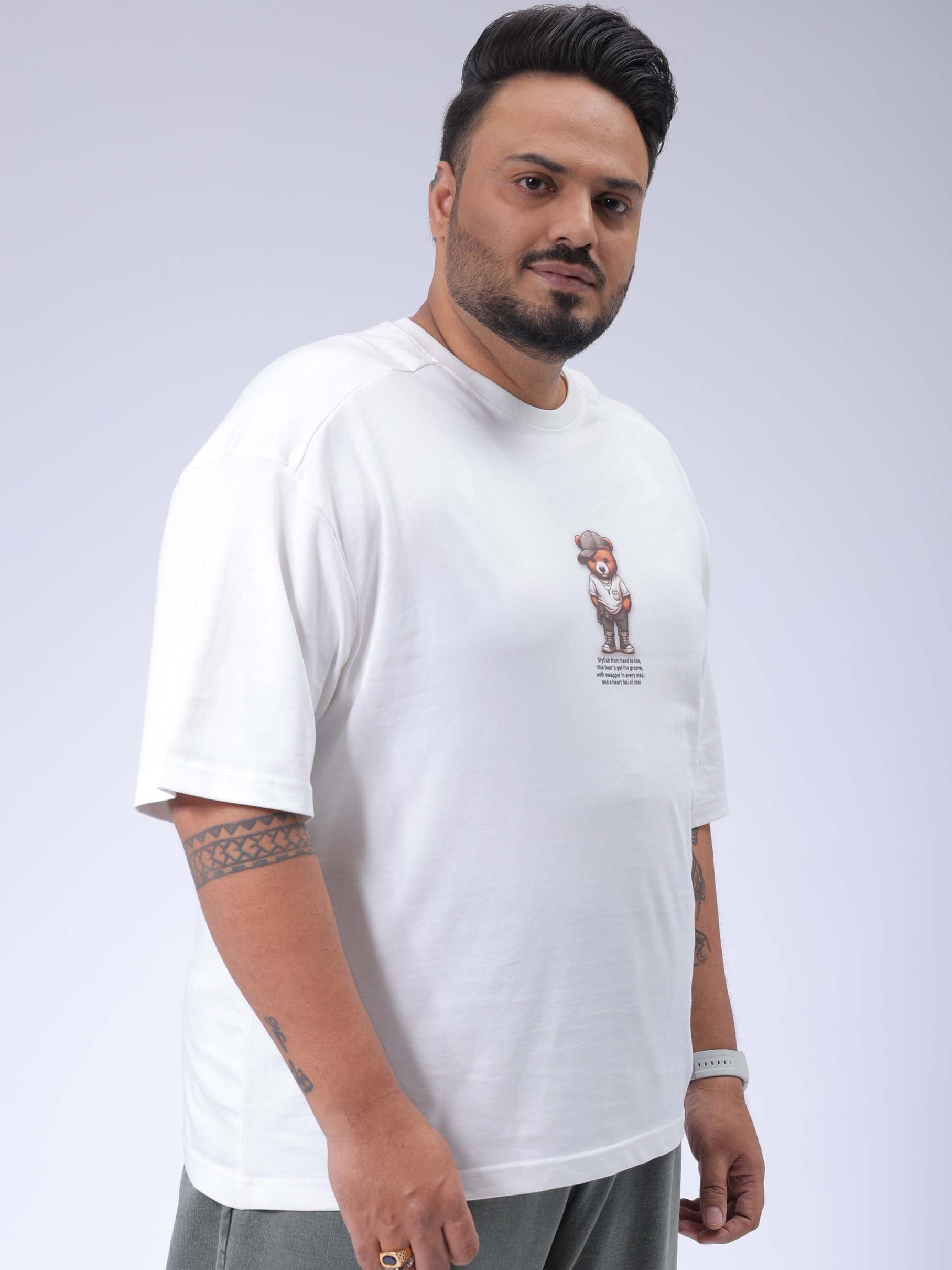 HARDSODA Men's Plus Size White Relaxed Fit Back Printed T-Shirt - view 3
