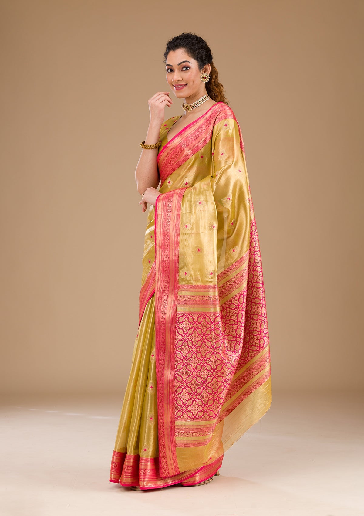 Koskii Leaf Green Zariwork Tissue Saree – Women's - view 3