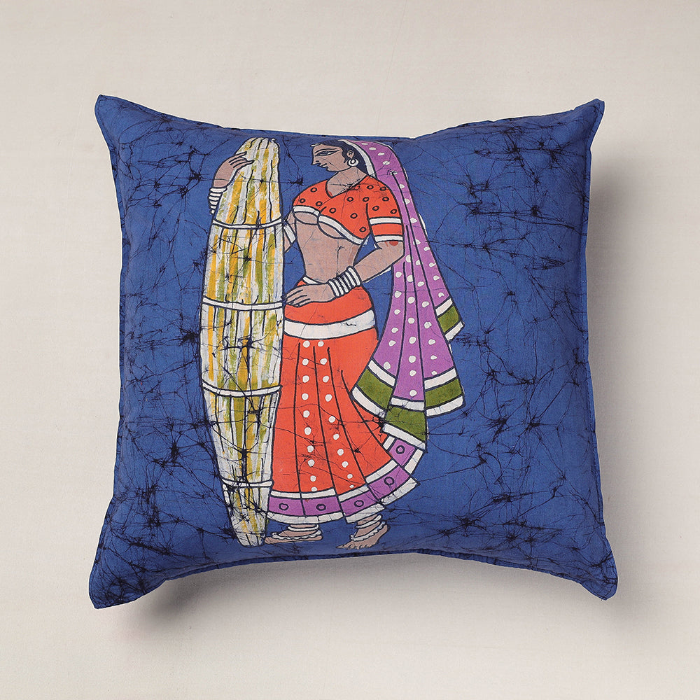 KACHCHH JI CHHAAP Blue - Hand Batik Printed Pure Cotton Cushion Cover (18 x 18 in)