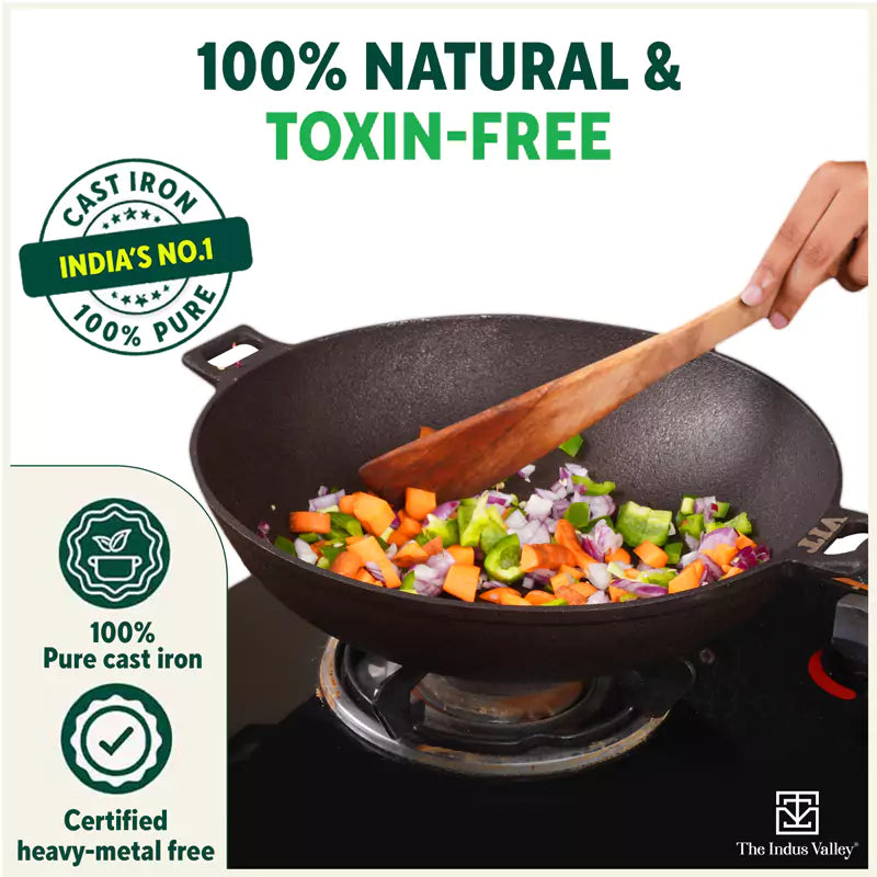 The Indus Valley CASTrong Cast Iron Wok Kadai, Pre-seasoned, 100% Pure, Toxin-free, 31cm, 3.2L, 2.8kg - view 5