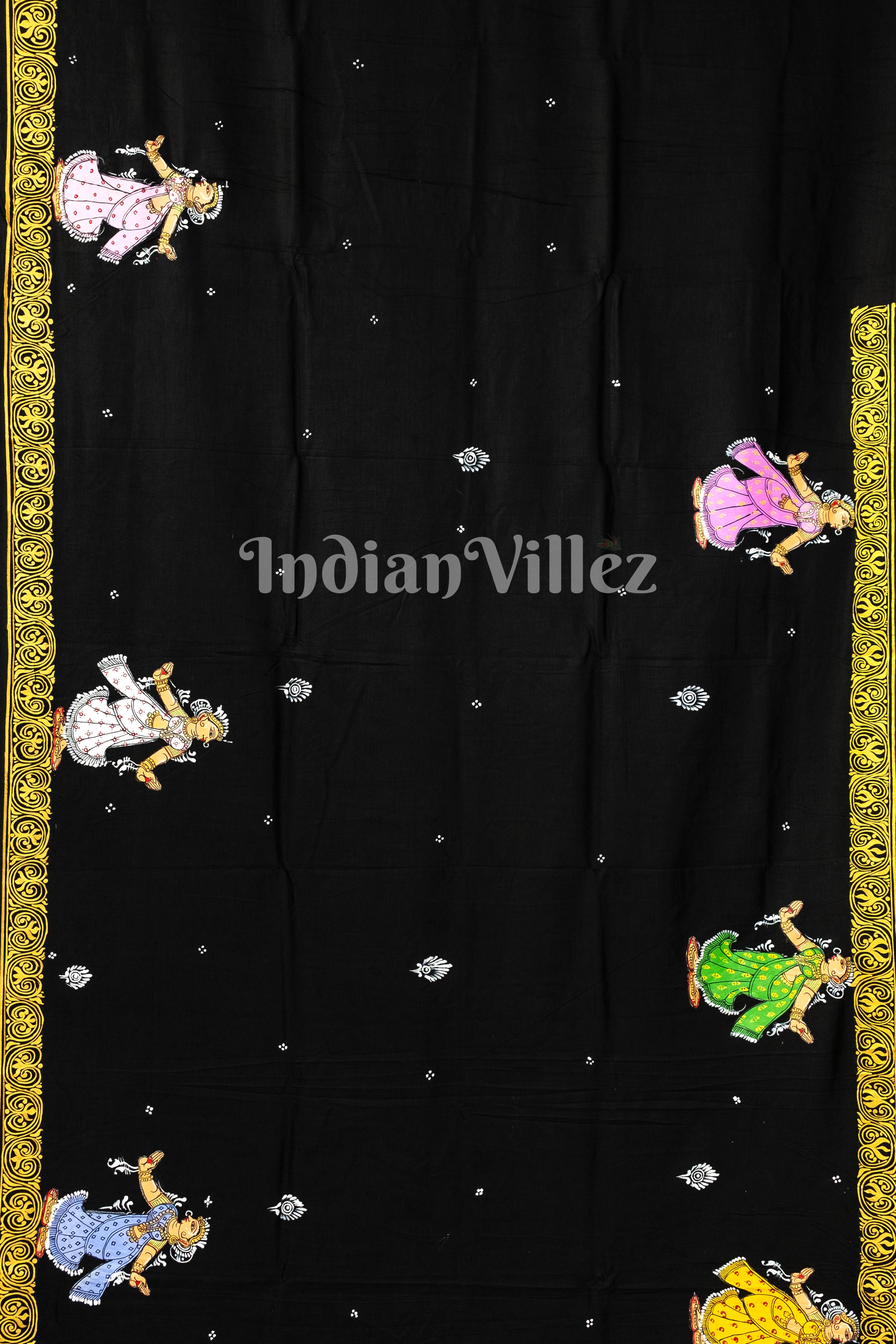 IndianVillèz Black Radha Krishna Hand-Painted Pattachitra Saree (Pre Order) - view 3