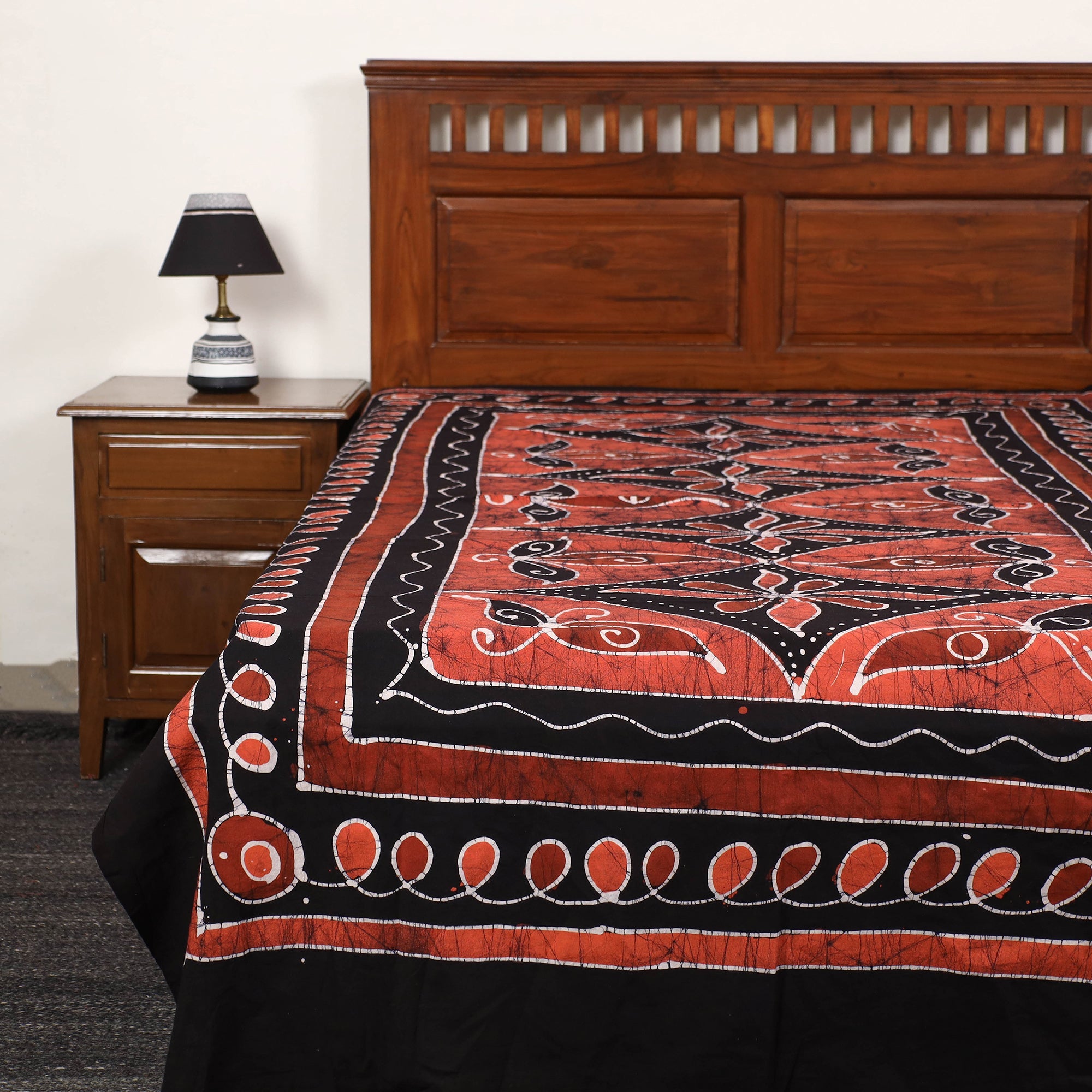 KACHCHH JI CHHAAP Black - Hand Batik Printed Cotton Single Bed Cover (96 x 59 in) 23