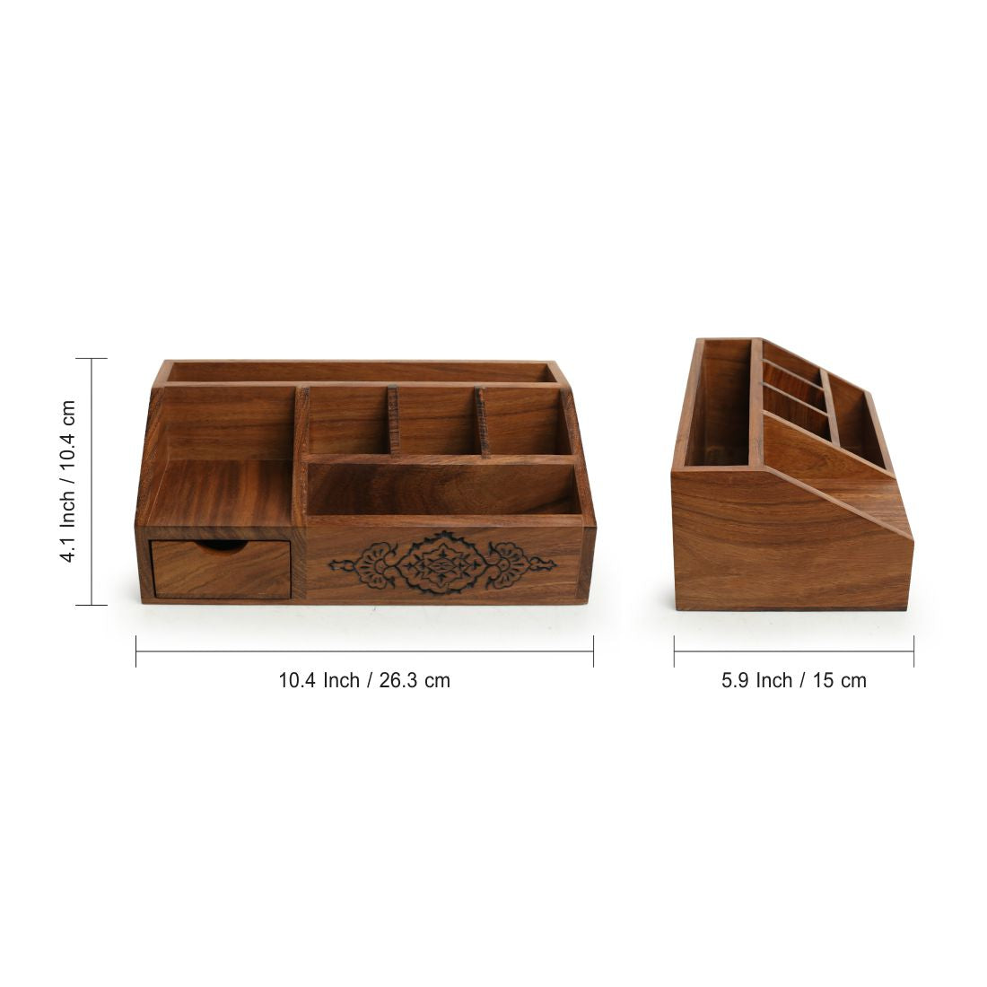 EXCLUSIVELANE 'Arabian Art' Hand-Carved Table Stationery Organiser In Sheesham Wood - view 7