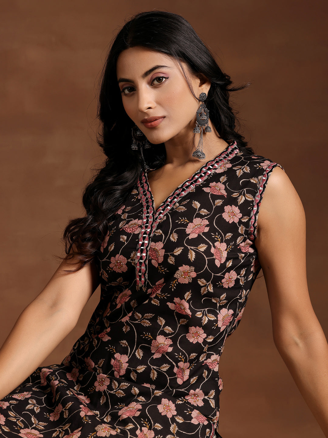 Libas Black Printed Cotton Straight Kurta Set - view 6