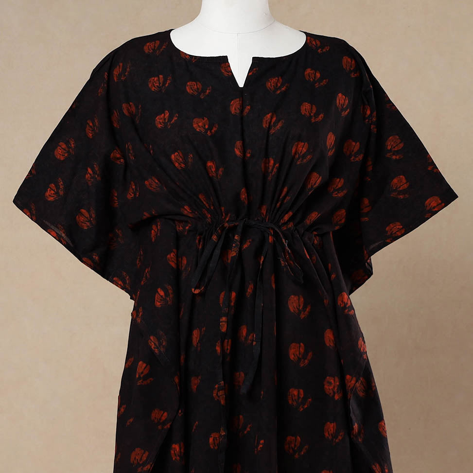 CHUTNEY CRAFT STUDIO Black - Hand Block Printed Cotton Kaftan with Tie-Up Waist (Long) - view 2