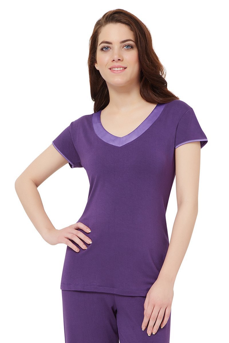 amante Satin Edge Pyjama top - Purple Plumeria