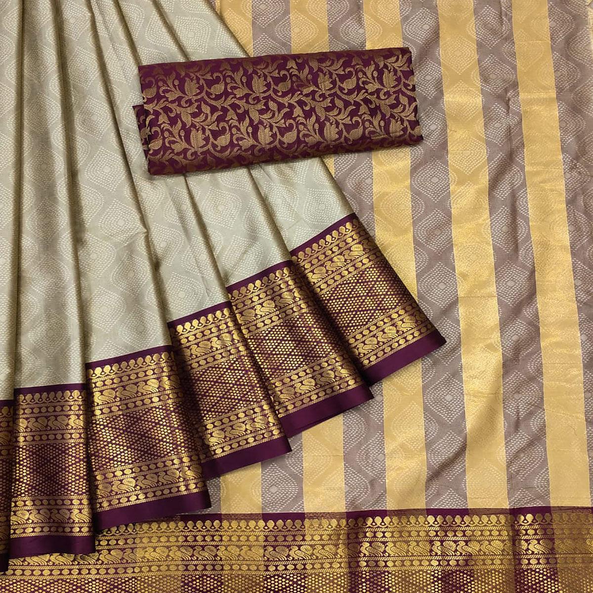 Peachmode Brown Printed Cotton Silk Saree – Women's - view 2