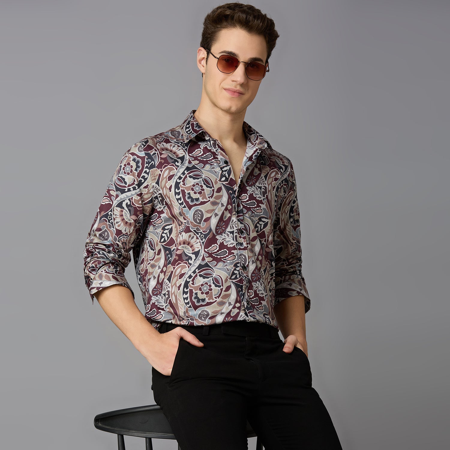 MARK & ALBERT Giza Cotton Printed Shirt – Red - view 6