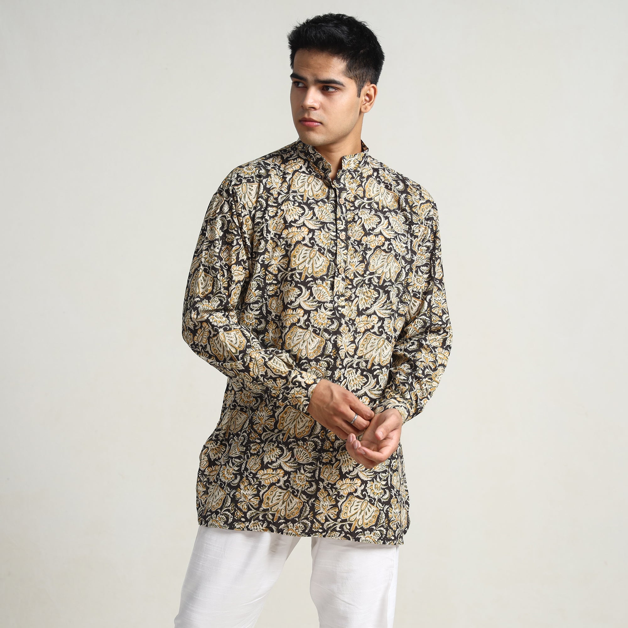 ITOKRI CASUALS Black - Bagru Block Printed Cotton Men Short Kurta 13 - view 5